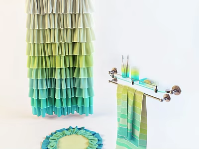 Colorful Gradient Bathroom Accessories With Shower Curtain Striped Towel Bath Mat And Rack 3d model