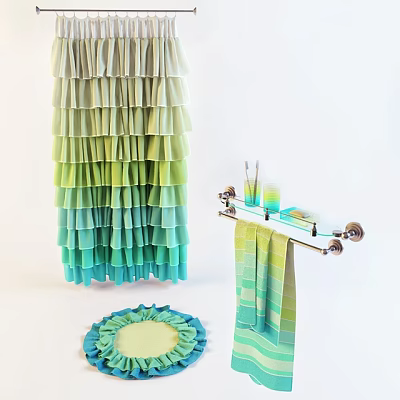 Colorful Gradient Bathroom Accessories With Shower Curtain Striped Towel Bath Mat And Rack 3d model