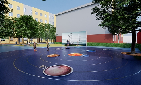 modern school campus landscape 3d model