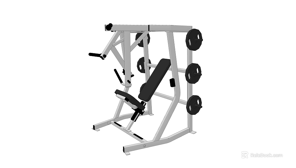 Commercial Gym Fitness Equipment with Metal Frame Weight Plates and Adjustable Black Seat 3d model 