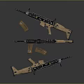 Tactical Rifles Modern Design With Brown Black Finish Magazines And Scopes Displayed On Dark Surface