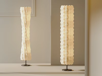 Two Unique Floor Lamps With Textured Shades In Minimalist Room 3d model