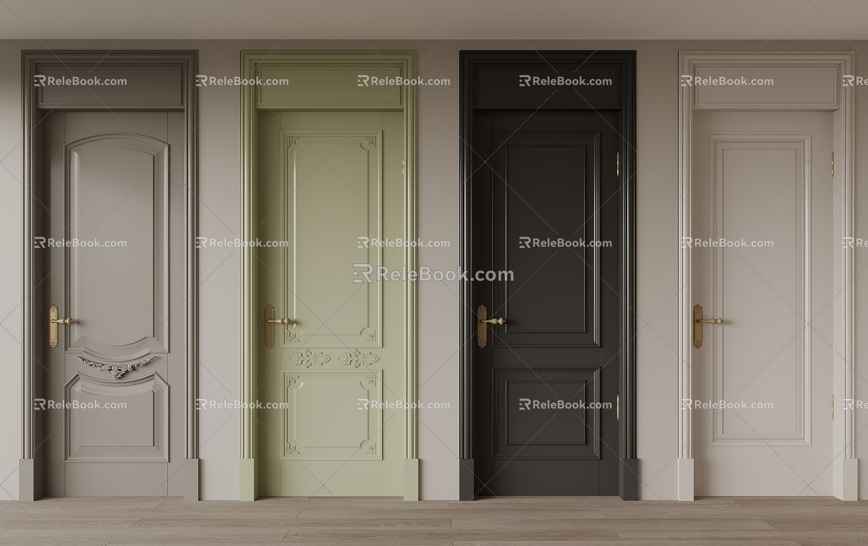 French Single Door Interior Door 3d model