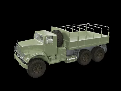 Green Military Style Six Wheel Utility Truck With Open Cargo Bed And Metal Railings 3d model