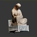 Woman Sculpture Holding Baby Figure Sitting On White Stand