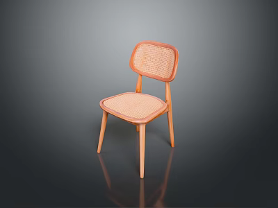 Minimalist Light Wood Single Chair Featuring Woven Back And Seat Design 3d model