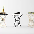 Modern Round Side Table With Elegant Marble Top And Black Metal Base 3d model