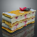 Tasty Layered Puff Pastry Dessert with Cream Filling and Fresh Strawberry Blackberry Topping