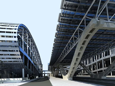 Large Scale Modern Architectural Steel Structure With Arched Framework And Open Central Path 3d model