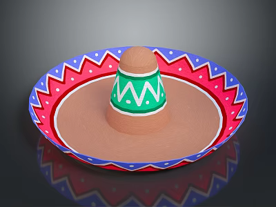 Colorful Decorative Sombrero Shaped Dish With Brown Base Green Red And Blue Geometric Patterns 3d model