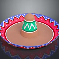 Colorful Decorative Sombrero Shaped Dish With Brown Base Green Red And Blue Geometric Patterns