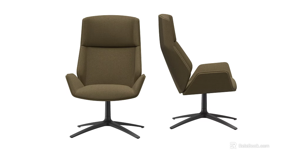Modern Brown Office Chair with High Backrest and Black Star Base Design 3d model 