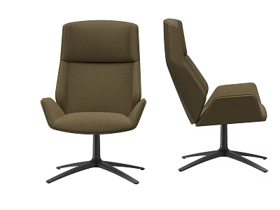 Modern Brown Office Chair with High Backrest and Black Star Base Design 3d model