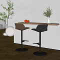 Modern Wooden Bar Counter With Black Bar Stools Vase Oranges And Plants