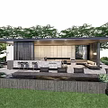 Modern Outdoor Pergola Design With Seating Area Bar Counter And Surrounding Greenery
