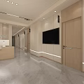 Modern Reception Area Interior With Sofa Marble Coffee Table Fruits Plant And TV