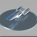 Futuristic Spacecraft Concept With Blue Silver Design On Circular Display Platform