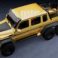 Yellow Off Road Car With Six Wheels Black Roof Rack And Red Brake Calipers