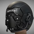 Futuristic Black Tech Helmet Featuring Material Text Lights Mesh Design And Microphone 3d model