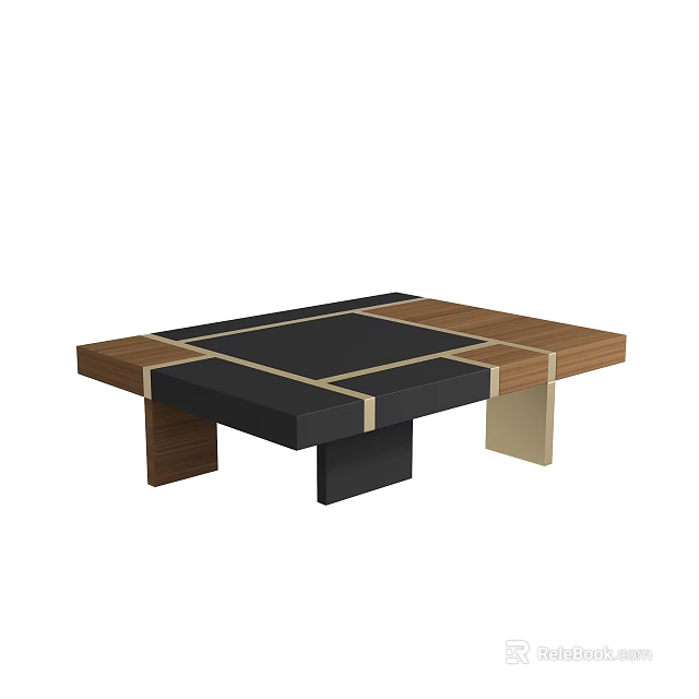 Modern Coffee Table With Black Top Wooden Frame And Geometric Panel Design 3d model