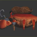 Red Crab Toy Character Wearing Pirate Hat And Silver Hook Decoration Design
