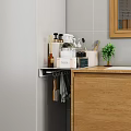 Stylish Bathroom Vanity With Wooden Countertop Toiletries Small Potted Plant And Wooden Framed Mirror