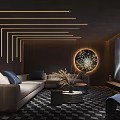 Modern Home Theater Interior With Large Projection Screen Comfortable Sofa Ambient Lighting And Circular Decor
