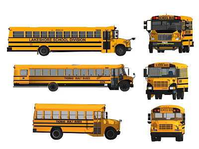 Yellow School Bus Exterior Design With Multiple View Angles And Details 3d model