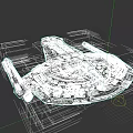 Futuristic Interstellar Spacecraft 3D Model With Detailed Structure And Red Thrusters
