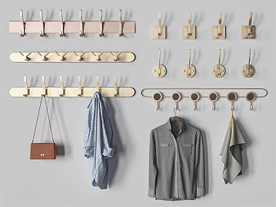 Various Wooden Wall Mounted Hooks Design For Hanging Clothes Bag And Towel 3d model