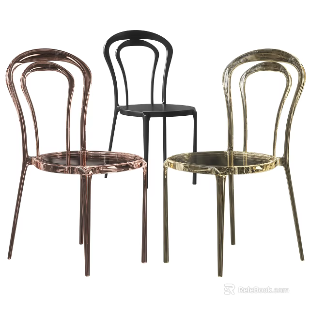 Modern Dining Chairs With Curved Backrest And Slim Legs In Copper Black Gold 3d model 