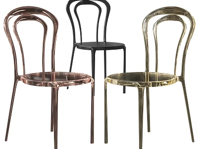 Modern Dining Chairs With Curved Backrest And Slim Legs In Copper Black Gold 3d model