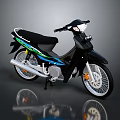 Black Motorcycle With Blue Green Stripes Black Seat Silver Wheels And Headlight