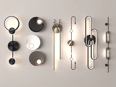 Modern Wall Lamps With Circular Linear Designs And Illuminated Black White Finishes 3d model
