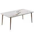 Modern Light Colored Upholstered Dining Chairs Around Marble Tabletop Dining Table