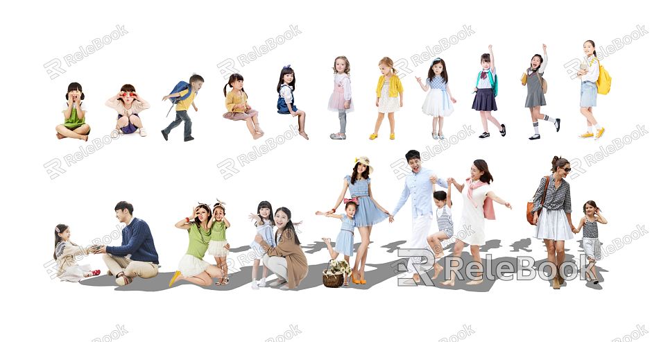 Modern multi-person kindergarten elementary school children sub-figure model