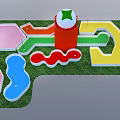 Giant Golf Ball Themed Mini Golf Setup With Red Structure Yellow Arch And Green Lawn