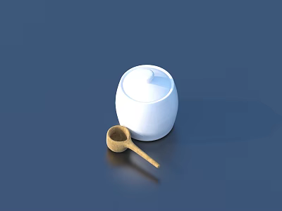 White Ceramic Jar With Lid And Wooden Spoon For Kitchen Storage Essentials 3d model
