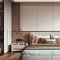 Modern Elegant Bedroom Interior With Upholstered Headboard Nightstands Wooden Floor And Large Windows