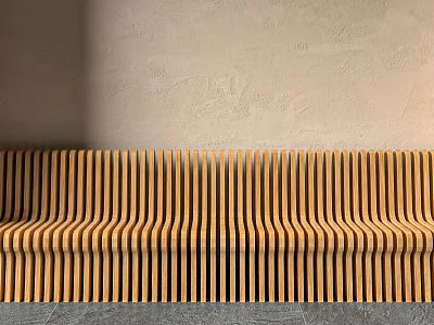 Outdoor Wooden Bench With Curved Vertical Slats For Garden Patio Seating 3d model