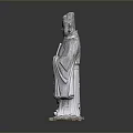 Ancient Man Statue In Traditional Robe With Headpiece And Clasped Hands On Stone Pedestal