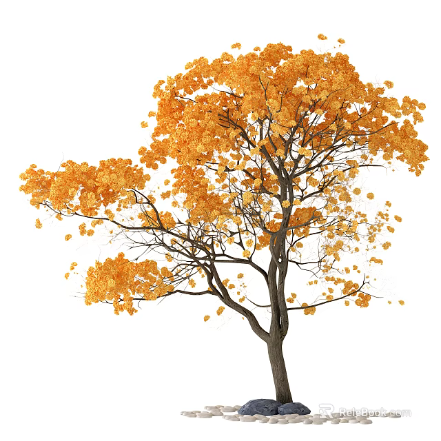 Autumn Arbor With Vibrant Orange Yellow Leaves And Falling Foliage 3d model 