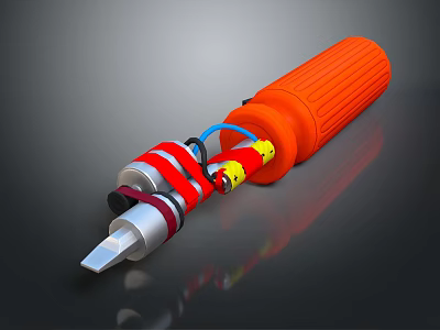 Orange Handle Power Drill Hardware Tool with Metal Components and Ergonomic Grip 3d model