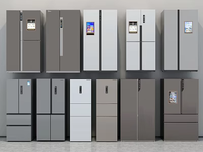 Various Gray And White Refrigerators Freezers With Side by Side And Multi Door Designs 3d model
