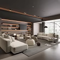Modern Living Room Interior With Sofa Coffee Table Set Bookshelves And Floor Lamp