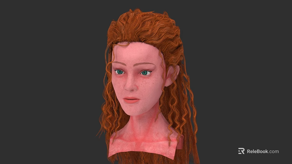 Woman With Red Curly Hair And Blue Eyes 3D Model Head Sculpture 3d model 