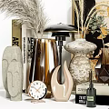 Elegant Decorative Ornament Set With Dried Grass Art Frames Sculptures Candle Holders And Vases