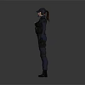 Tactical Operator in Black Tactical Uniform With Helmet Vest Gloves and Boots