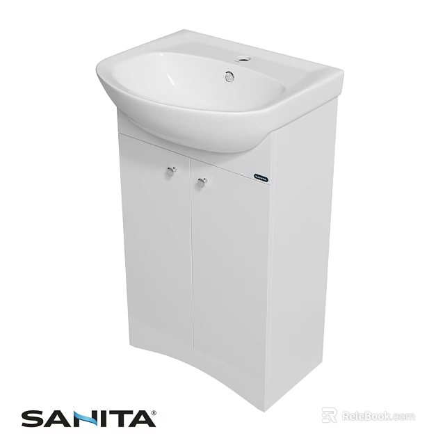White Bathroom Vanity With Washbasin And Double Door Cabinet Storage 3d model 