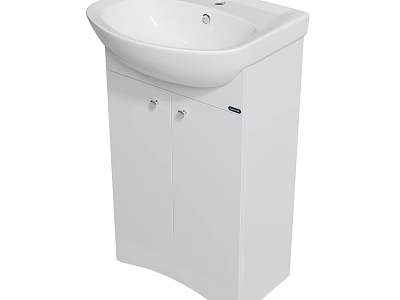 White Bathroom Vanity With Washbasin And Double Door Cabinet Storage 3d model